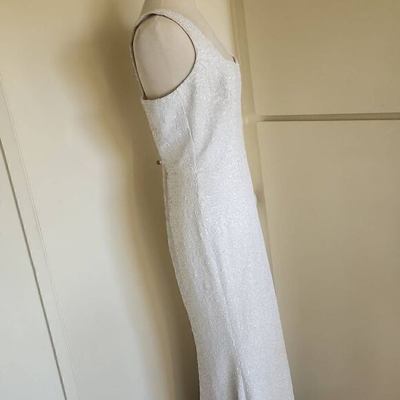 DRESS THE POPULATION White Sequin Sleeveless Gown, EUC,  XL - Picture 6 of 12